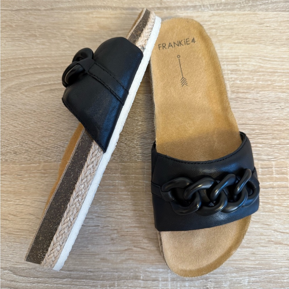 FRANKIE4 Quinn III Black slide chain detail sandals women’s Sz‎ 7 - Picture 5 of 8